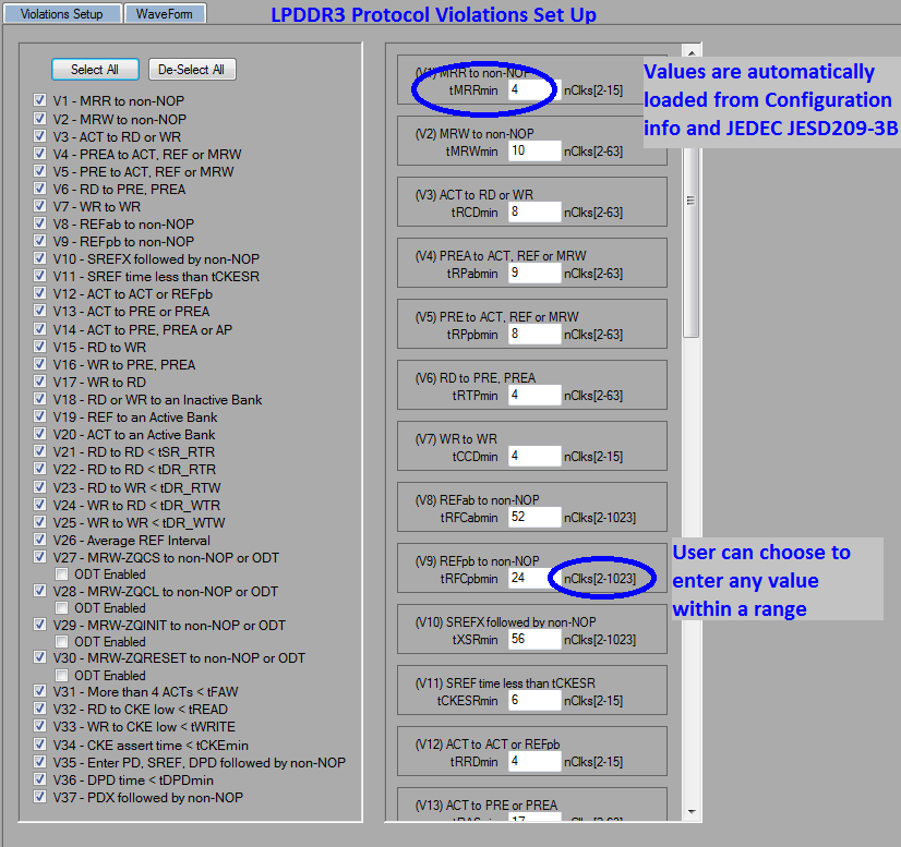 LPDDR3 Detective Protocol Violations Set Up